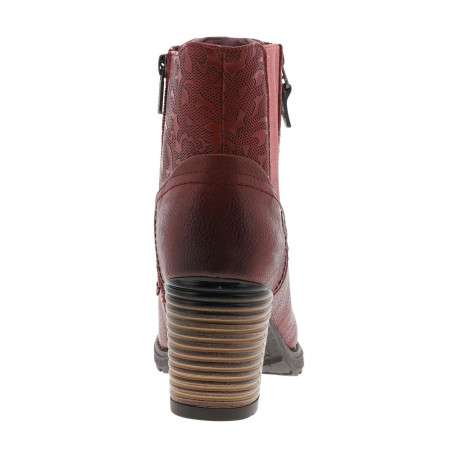 Bottines bordeaux à talon décroché haut avec un zip et des lacets ronds - Image 6