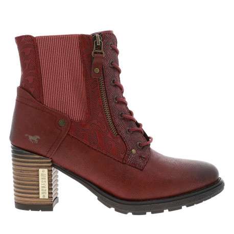 Bottines bordeaux à talon décroché haut avec un zip et des lacets ronds - Image 2