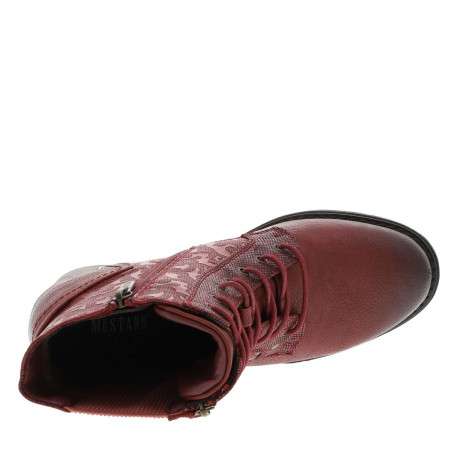 Bottines bordeaux à talon décroché haut avec un zip et des lacets ronds - Image 4