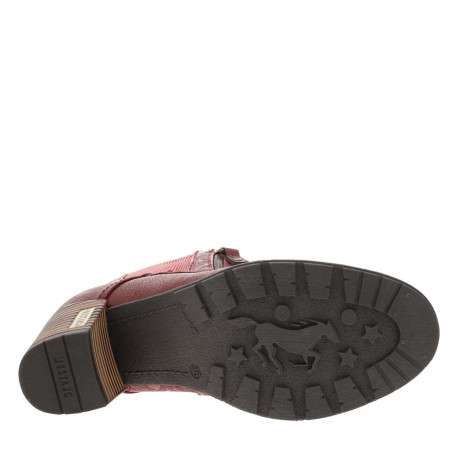 Bottines bordeaux à talon décroché haut avec un zip et des lacets ronds - Image 5