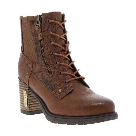 Bottines brunes à talon décroché haut avec un zip et des lacets ronds - Image 3