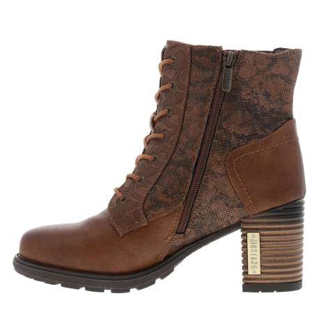 Bottines brunes à talon décroché haut avec un zip et des lacets ronds