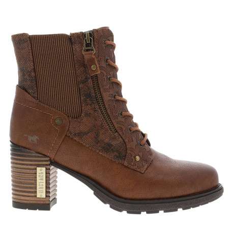Bottines brunes à talon décroché haut avec un zip et des lacets ronds - Image 2
