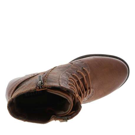 Bottines brunes à talon décroché haut avec un zip et des lacets ronds - Image 4