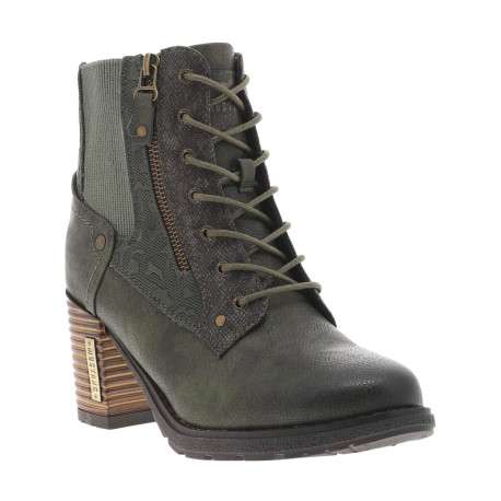 Bottines kaki à talon décroché haut avec un zip et des lacets ronds - Image 3