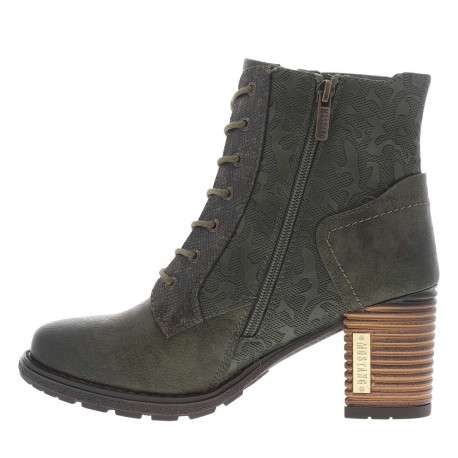 Bottines kaki à talon décroché haut avec un zip et des lacets ronds
