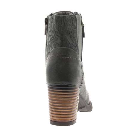 Bottines kaki à talon décroché haut avec un zip et des lacets ronds - Image 6