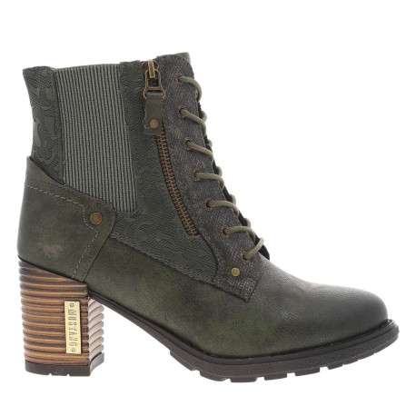 Bottines kaki à talon décroché haut avec un zip et des lacets ronds - Image 2