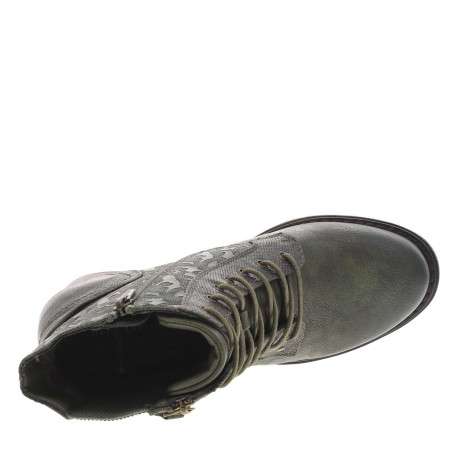 Bottines kaki à talon décroché haut avec un zip et des lacets ronds - Image 4