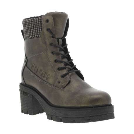Bottines bronze à talon décroché moyen avec un zip et des lacets ronds - Image 3