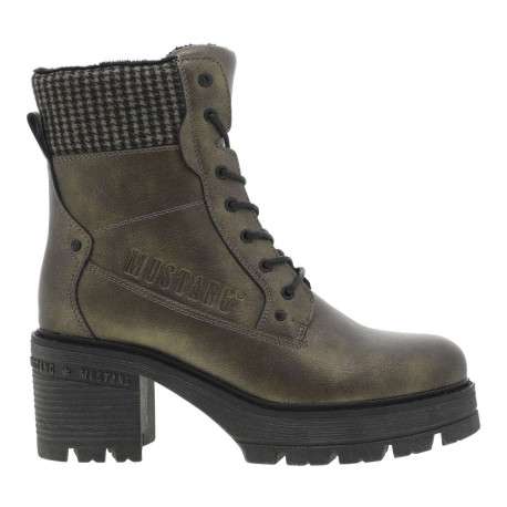 Bottines bronze à talon décroché moyen avec un zip et des lacets ronds - Image 2