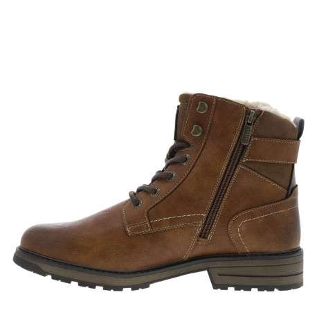 Bottines brunes à talon décroché bas avec un zip et des lacets ronds