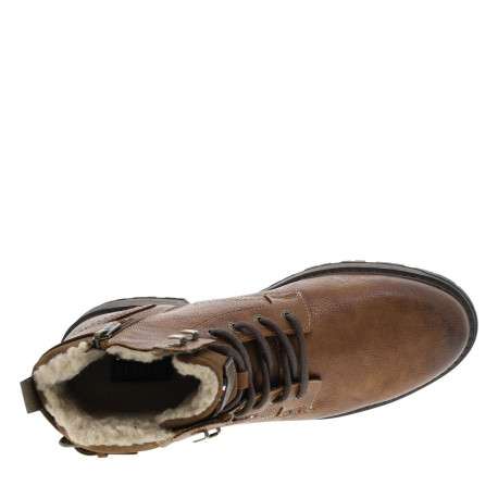 Bottines brunes à talon décroché bas avec un zip et des lacets ronds - Image 4