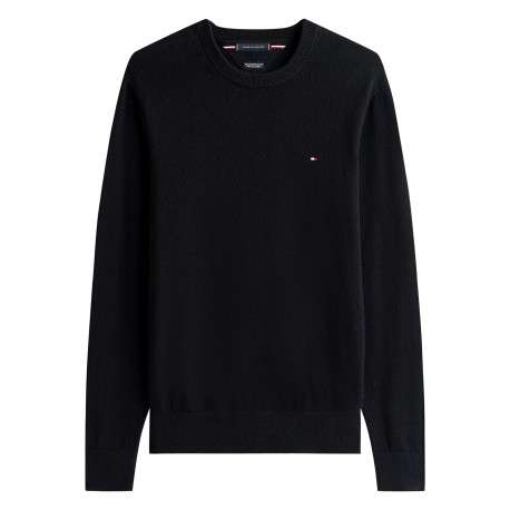 Pull en coton noir uni avec une coupe droite et un col rond