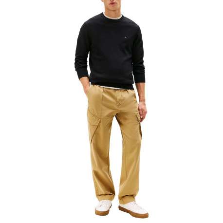 Pull en coton noir uni avec une coupe droite et un col rond - Image 2