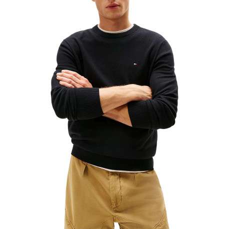 Pull en coton noir uni avec une coupe droite et un col rond - Image 4
