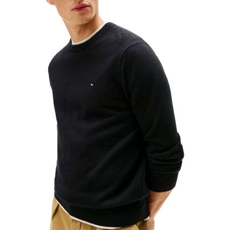 Pull en coton noir uni avec une coupe droite et un col rond - Image 5