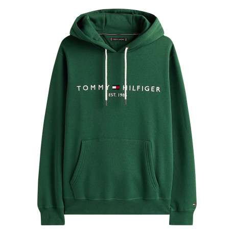 Sweat en coton mélangé vert avec une coupe droite et un col à capuche