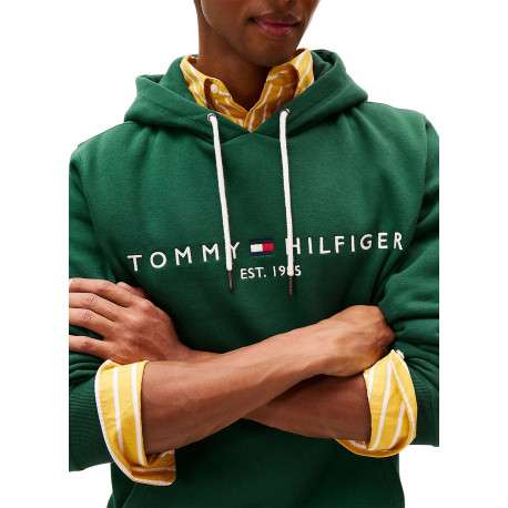 Sweat en coton mélangé vert avec une coupe droite et un col à capuche - Image 5