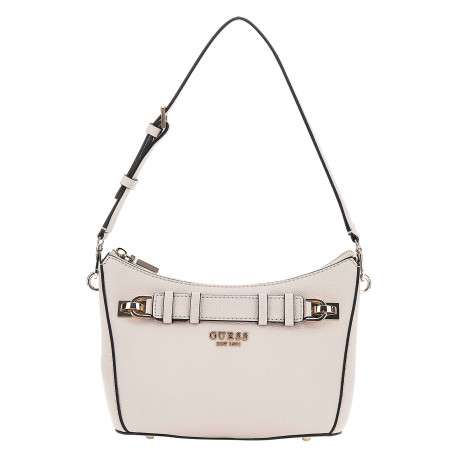 Sac porté à l'épaule écru uni avec logo en pièces métalliques