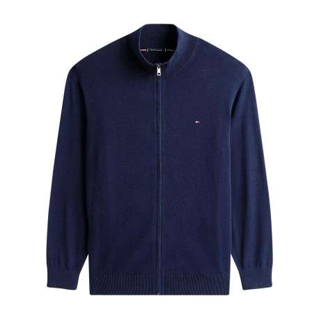 Gilet grande taille en coton marine uni avec une fermeture zippée
