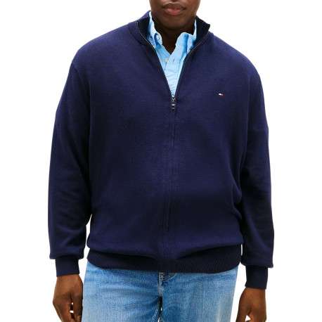 Gilet grande taille en coton marine uni avec une fermeture zippée - Image 2
