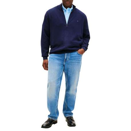 Gilet grande taille en coton marine uni avec une fermeture zippée - Image 3