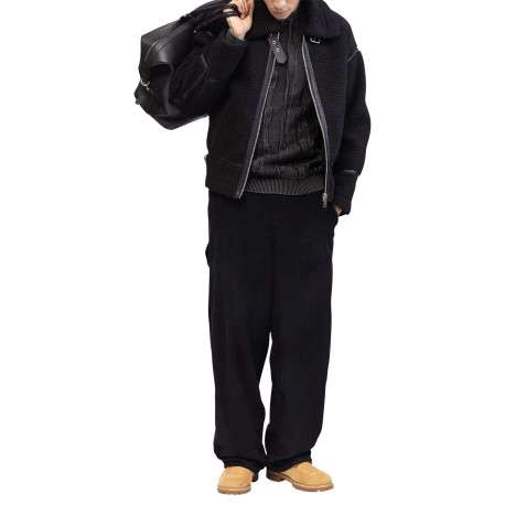 Pantalon jogging en coton noir uni en velours avec une coupe ample - Image 3