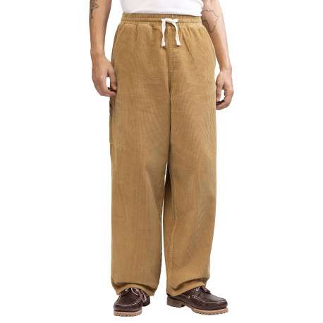 Pantalon jogging en coton camel uni en velours avec une coupe ample