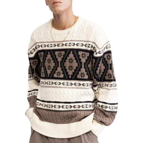 Pull multicolore en maille torsadée avec une coupe ample et un col rond