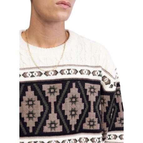 Pull multicolore en maille torsadée avec une coupe ample et un col rond - Image 3