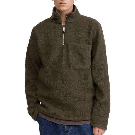 Pull kaki en maille sherpa avec une coupe droite et un col camionneur