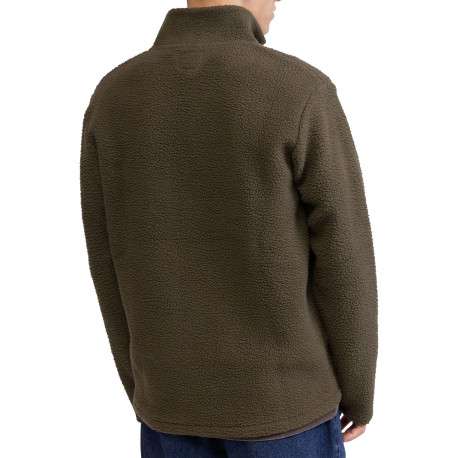 Pull kaki en maille sherpa avec une coupe droite et un col camionneur - Image 2