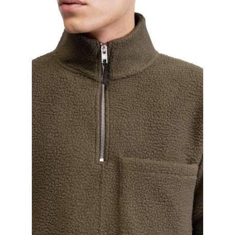 Pull kaki en maille sherpa avec une coupe droite et un col camionneur - Image 3