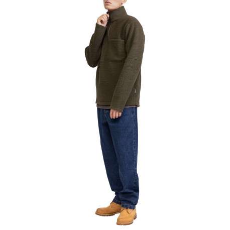 Pull kaki en maille sherpa avec une coupe droite et un col camionneur - Image 4