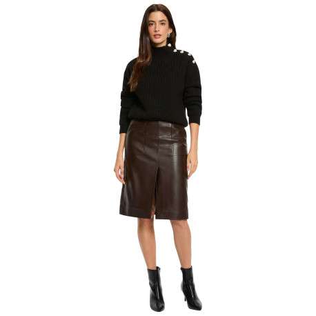 Jupe marron en simili cuir fendue à l'avant et pourvue de poches - Image 5