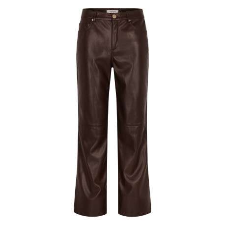 Pantalon marron en simili cuir pourvu d'une coupe bootcut et de poches