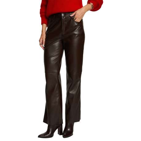 Pantalon marron en simili cuir pourvu d'une coupe bootcut et de poches - Image 2