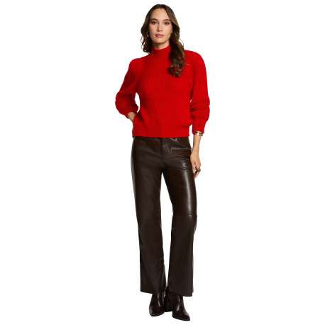 Pantalon marron en simili cuir pourvu d'une coupe bootcut et de poches - Image 5