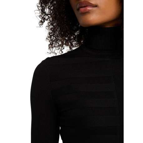 Pull noir pourvu d'un col roulé côtelé et de manches longues - Image 4