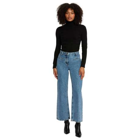Pull noir pourvu d'un col roulé côtelé et de manches longues - Image 5