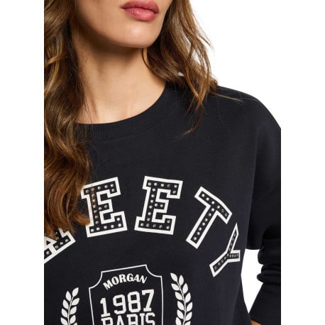 Sweat marine imprimé pourvu d'un col rond et de manches longues - Image 4