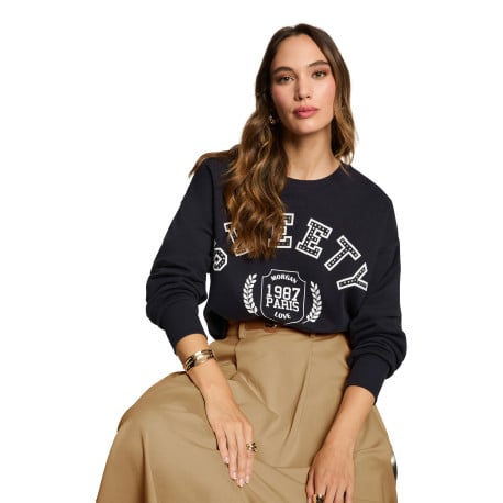 Sweat marine imprimé pourvu d'un col rond et de manches longues - Image 5