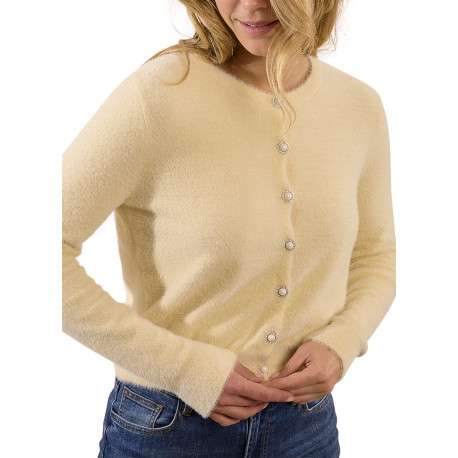 Gilet écru en maille fine avec une coupe droite et des manches longues - Image 4