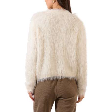 Gilet écru en maille tricotée avec un col rond et des manches longues - Image 2