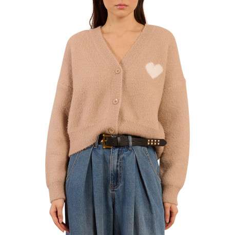 Gilet beige en maille tricotée avec un cœur imprimé et un col v - Image 5
