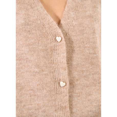 Gilet beige en maille ajourée avec une coupe droite et un col v - Image 5
