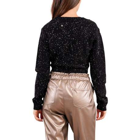 Gilet noir en maille fine avec une coupe ajustée et des paillettes - Image 2