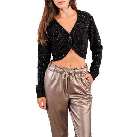 Gilet noir en maille fine avec une coupe ajustée et des paillettes - Image 3
