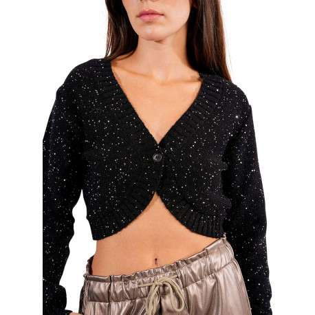 Gilet noir en maille fine avec une coupe ajustée et des paillettes - Image 4